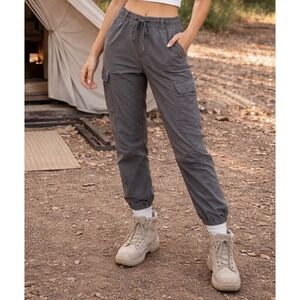 HM Womens Regular Fit Cargo Pants Gray Elastic Waist Size Small Utility Gorpcore